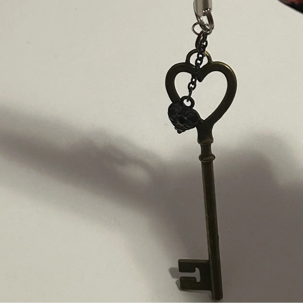 Heart Shaped Key, Bag Charm, Cellphone Charm, or Keychain Pink and Bronze